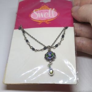 Swell Silver Necklace with Blue and Green Accents